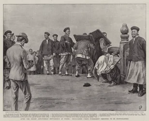 After the Recent Anti-Foreign Disturbance at Peking, Ringleaders under Punishment objecting to be photographed